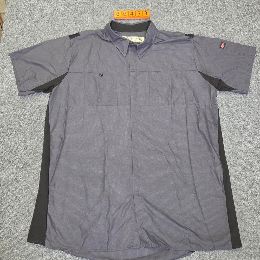 Red Kap gray & black polyester & cotton work shirt with black side panels, 3XL.